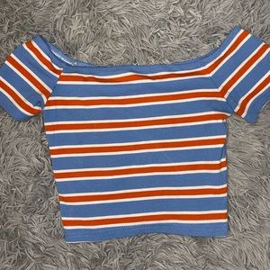 Striped Off the Shoulder Crop Top